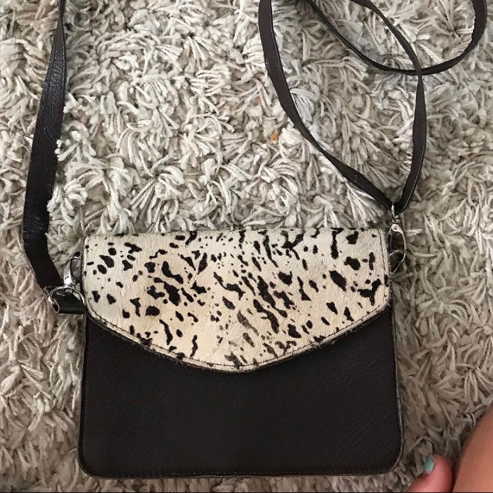 faux cowhide crossbody
